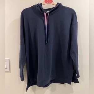 J Jill Fit Ultimate-Fleece Modal Stepped-Hem Hoodie Navy LP